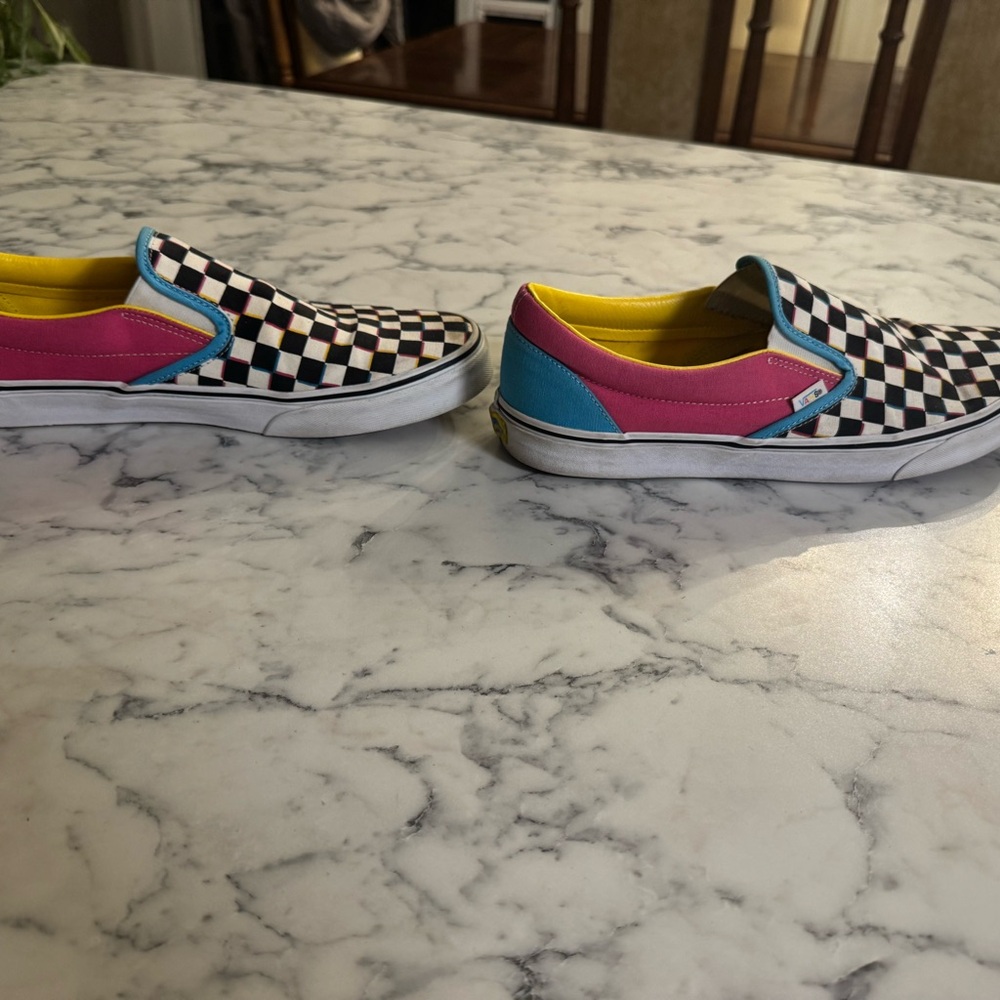 Vans Men’s Checkered Slip-On Shoes - Pink, Blue, and Yellow